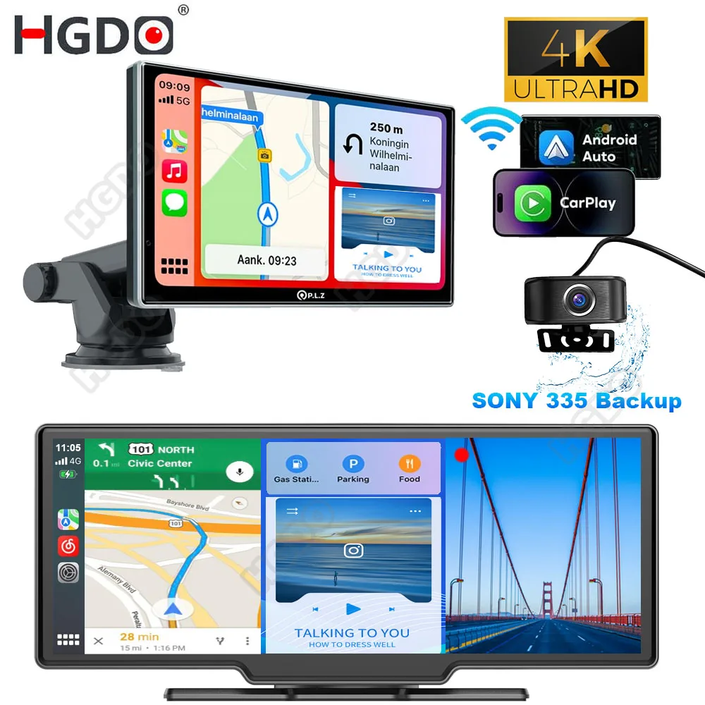 

HGDO G280 4K Dash Cam with Sony IMX335 Backup Camera Carplay Android Auto Mirror Mount Car Video Recorder WiFi GPS DVR Bluetooth