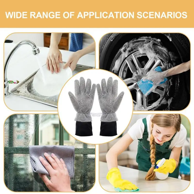 

Dishwashing Cleaning Gloves Multipurpose Dish Cloths Gloves Reusable Wire Cleaning Cloth Dish Scrubber for Kitchen Sinks Pots