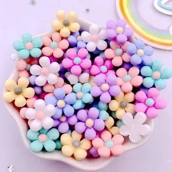 봄 색상 50 개 14mm 수지 3D 다채로운 꽃 플랫백 인형 스크랩북 DIY 헤어 후프 액세서리 장식 공예, 색상 플랫 백 인형 머리 장식