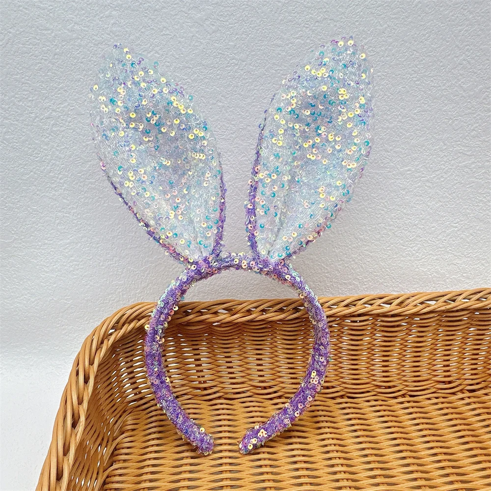 Bunte Pailletten Stirnband Kaninchen Ohren Mädchen Süße Haarband Cartoon Kinder Leistung Kopfschmuck Glitter Bunny Haar Zubehör – Detail 11