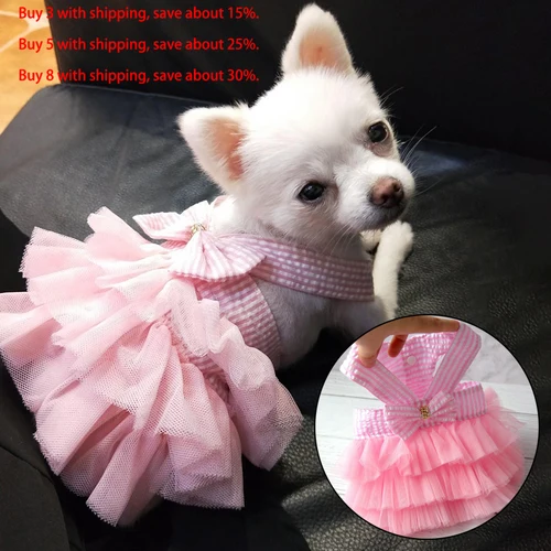 강아지 고양이 레이스 스커트 드레스, 치와와 스트라이프 스커트, 애완 동물 의류, 귀여운 고양이 공주 의류, 개 액세서리, 여름 2