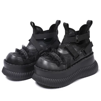 2026 Women Thick Bottom High Top Dark Style Mary Jane Niche Lace Cross Sweet Cool Increased By Big Head Shoes 1