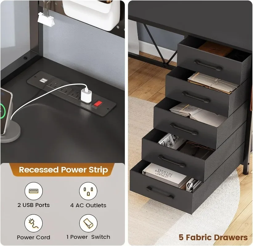 L Shaped Gaming Desk with Drawers, L Shaped Computer Hutch and Storage Shelves, Gaming Desk with Pegboard, Led Lights 5