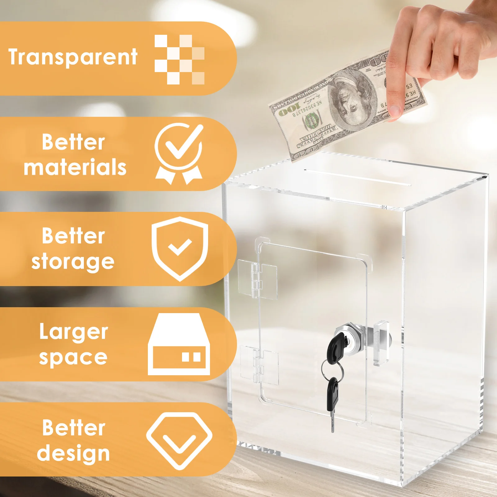 1Pc Acrylic Clear Piggy Bank Large Capacity Money Saving Box Sturdy Money Saving Bank Savings Jar for Adults Children Home Decor