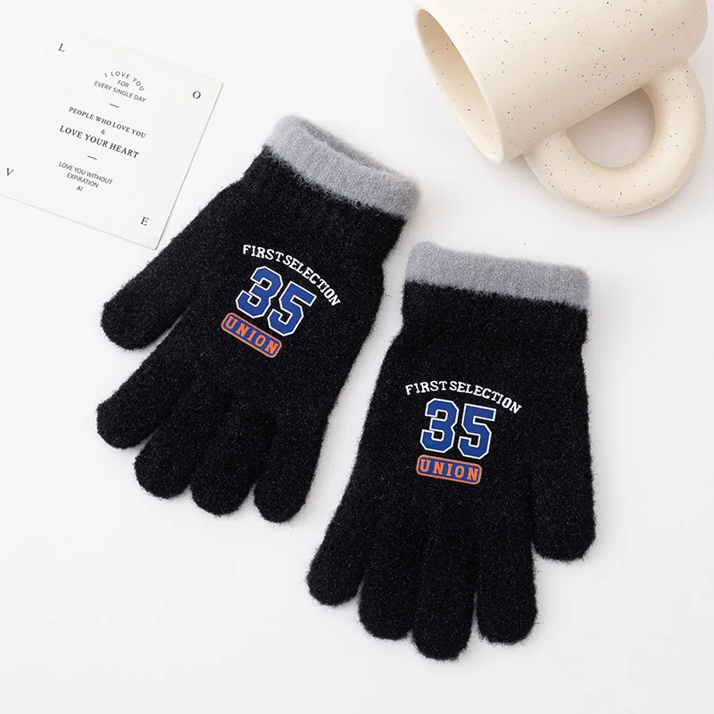 Kids Knitted Gloves Winter Warm Full Fingers Mittens Boys Handsome Cold-proof Soft Children Gloves For 4-8 Years
