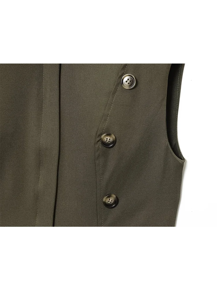 New Women's Short Dress With Padded Shoulder Sexy Lapel Button Decoration Sleeveless Slim A Line Dress Fashion High Street