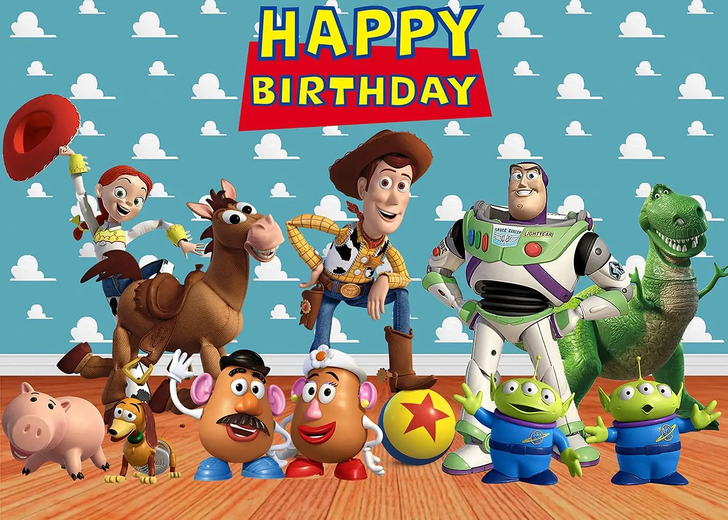 Toile de fond de joyeux anniversaire pour Toy Story, fête à thème vidéo,  décoration de table de gâteau d'anniversaire pour enfants, bannière