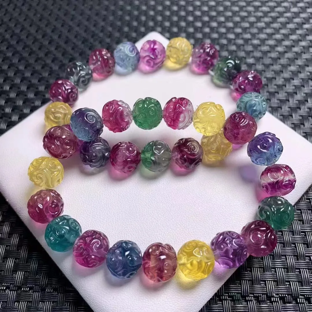 

1 Pc Fengbaowu Natural Rainbow Fluorite Cloud Bracelet Reiki Healing Stone Women Jewelry Gift