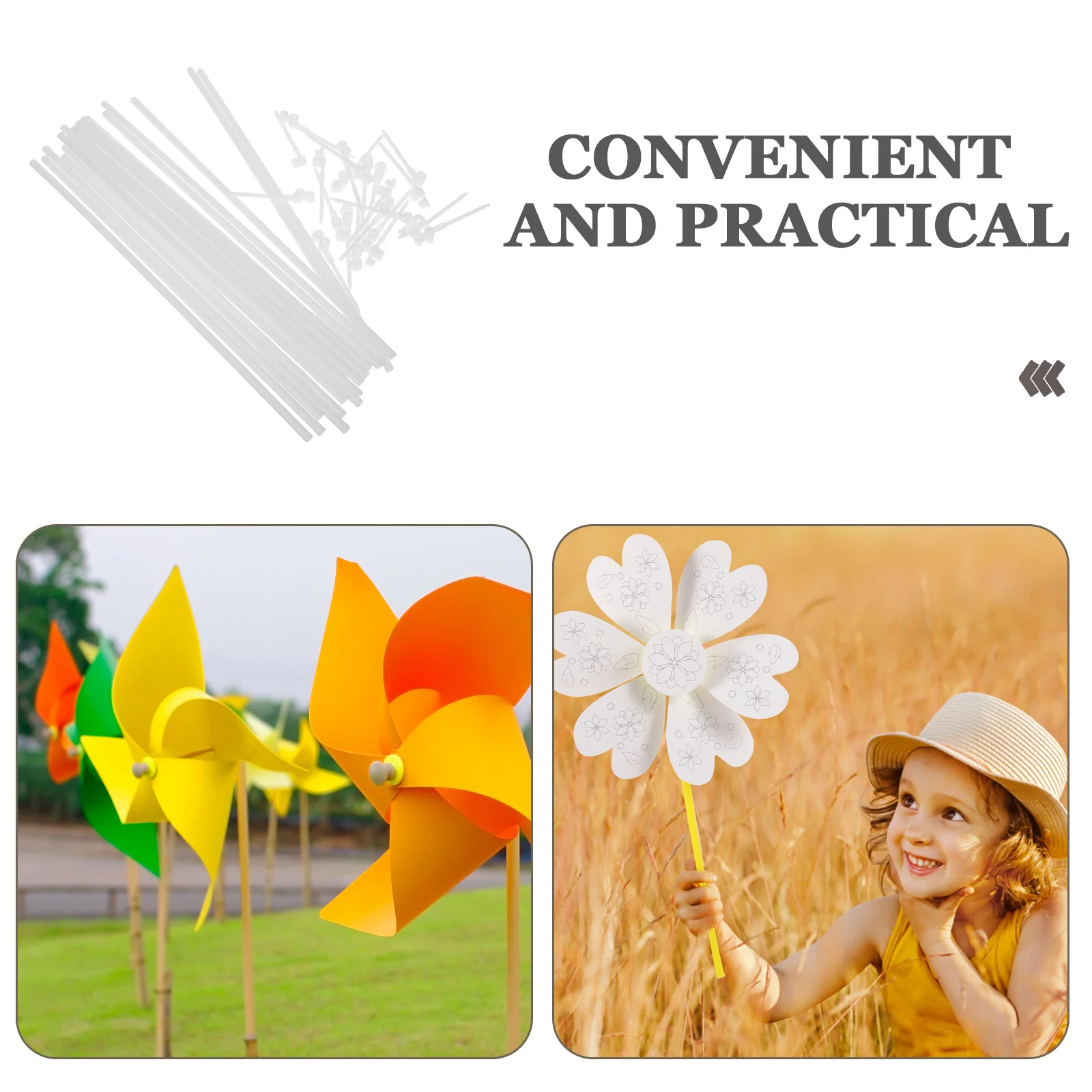 20 Set Windmill Accessories Easy Installation Handheld Pinwheel Headpiece Solid Rod Versatile Use Complete Kit Outdoor