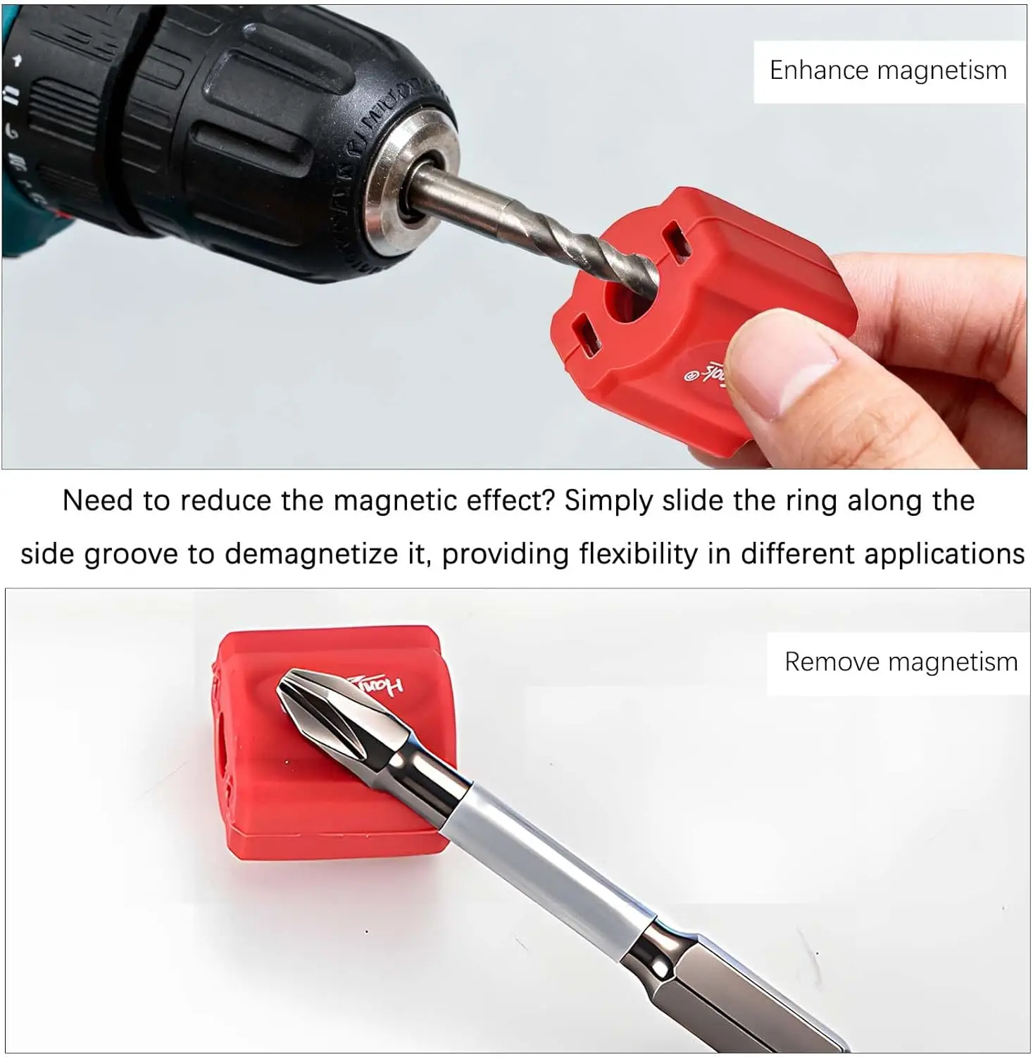 Magnetic Anti-Slip Silicone Screw Ring with Fast-acting Magnetizer/Demagnetizer Function for Screwdrivers and Power Bits