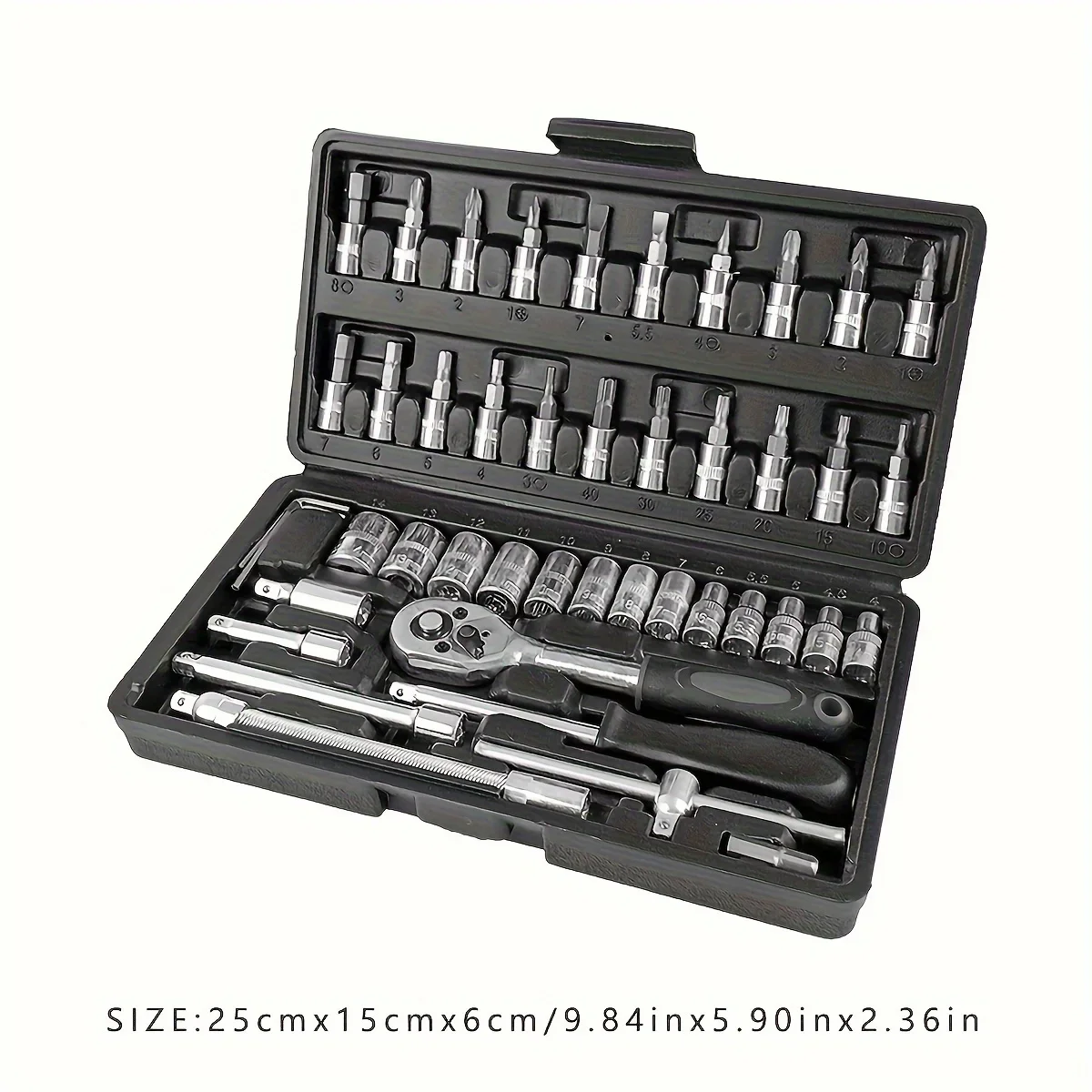 Description Picture 4 of item46-Piece 1/4-Inch Socket Wrench Set with Positioning Sockets Metric and Long Barsfor Automotive and Home Use  Storage Case