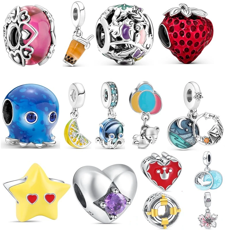 

Оригинальные подвески из серебра 925 пробы, новые летние подвески, синие круглые бусины, подходят для браслета Pandora, подвески «сделай сам», подарки на фестиваль, поддержка дропшиппинга