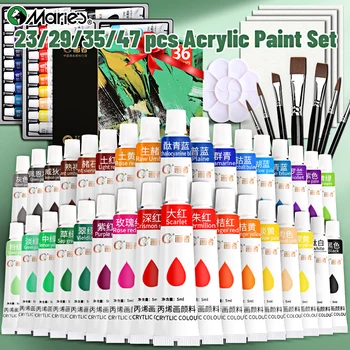 Professional Acrylic Paint Set - 23/29/35/47 pcs , 12/18/24/36 Colors 12ml/0.41floz Colors Tubes Kit for DlY,Rock,Wood,Ceramic 1