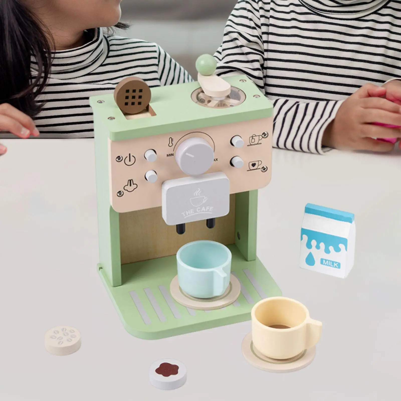 【support】 Wooden Coffee Maker Playset Cafe Cookware Espresso Machine for Kids Children.