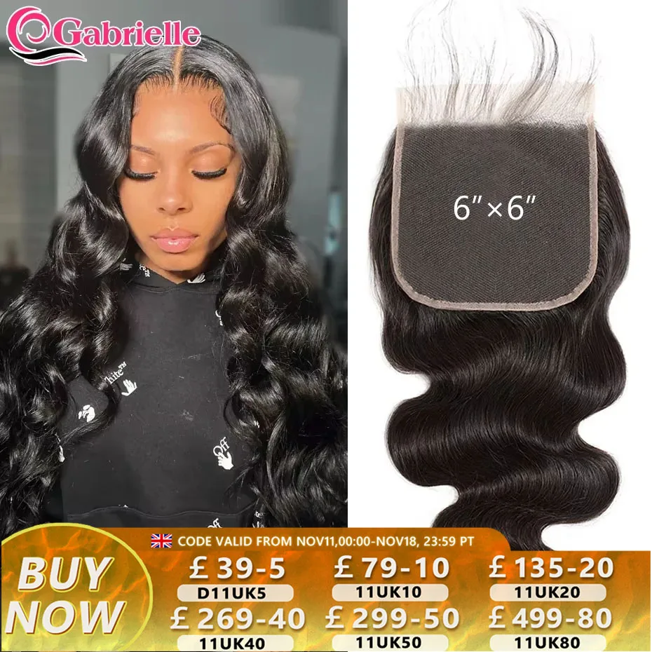 Human Hair Closure 6x6 Lace Closure Body Wave Pre-plucked Swiss Lace Only Brazilian Remy Hair 10-22"
