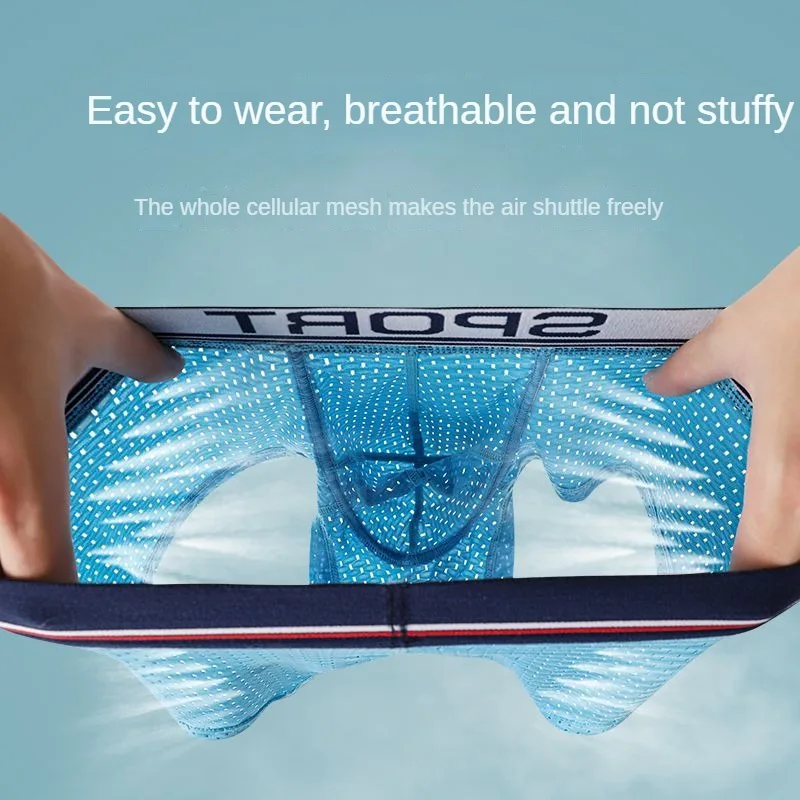 Men's Underwear Separation Boxer Big Bag Support Elephant Nose Sexy Cutout Breathable Mesh Underpant Lingerie Prolong Sex Time