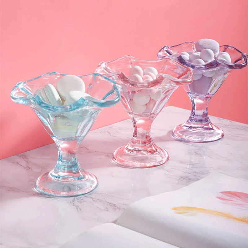 Light Luxury Retro Cocktail Glass Goblet Transparent Colorful Petal Shape Dessert Glass Cup Ice Cream Cups Fruit Salad Bowl