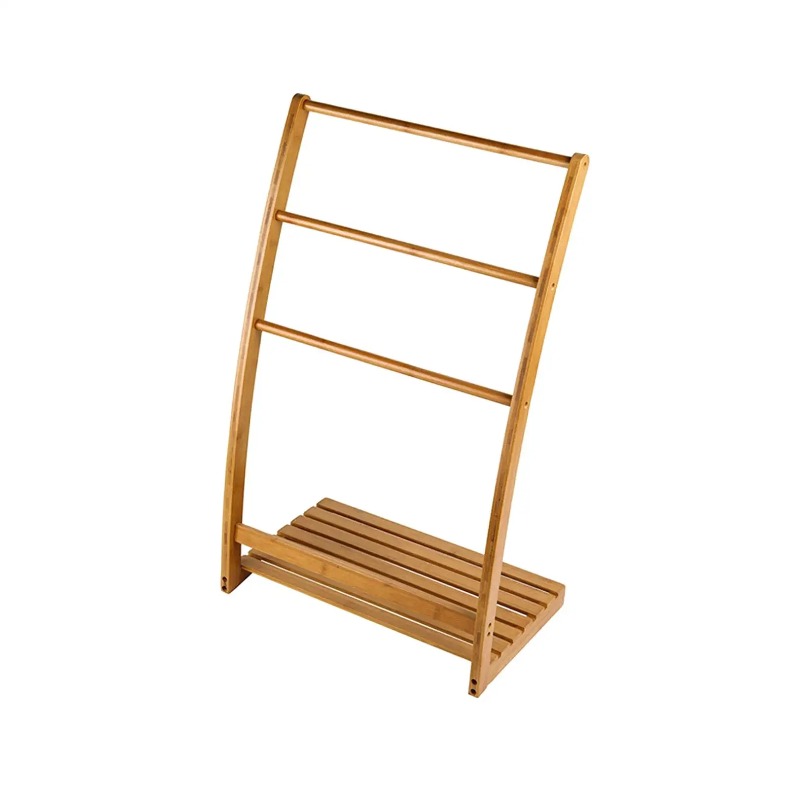 Rustic Bamboo Bathroom Towel Drying Stand Holder Towel Holder Freestanding with 3 Rails for Facecloth Bathrobe Hand