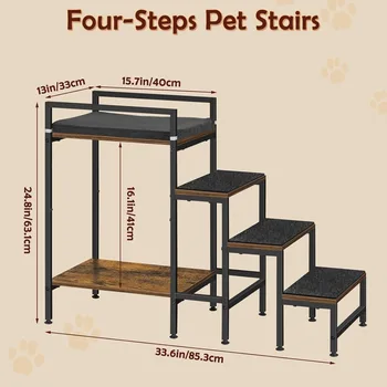 Pet Window Perch with Stairs, Dog Bunk Beds with Stairs, 4 Steps Dog Stairs for High Beds for Small Dogs and Cats 2