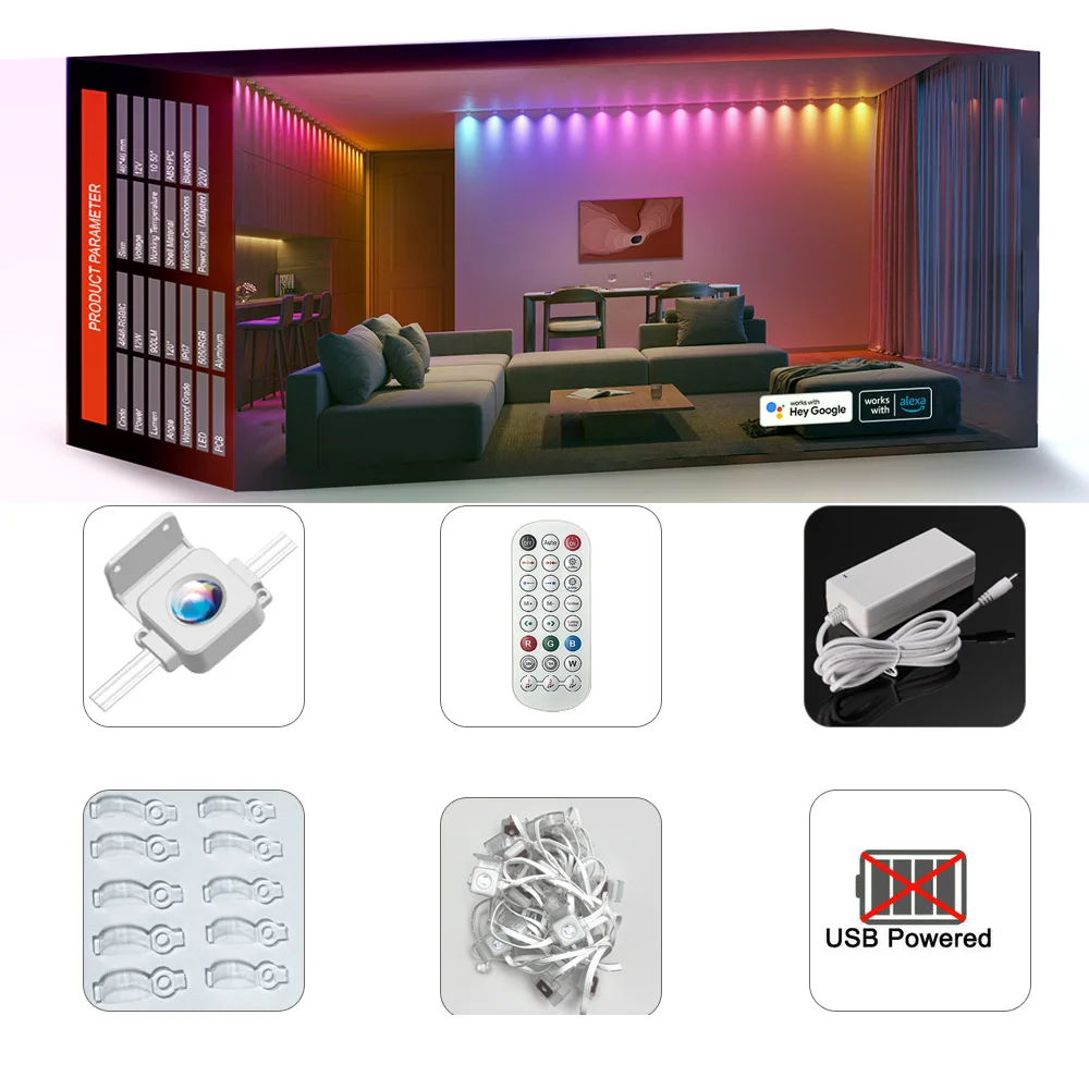 RGBIC Permanent Outdoor Eaves LED Lights String Waterproof Decorative Light Strip RGB WIFI Bluetooth Voice Control For Home Deco
