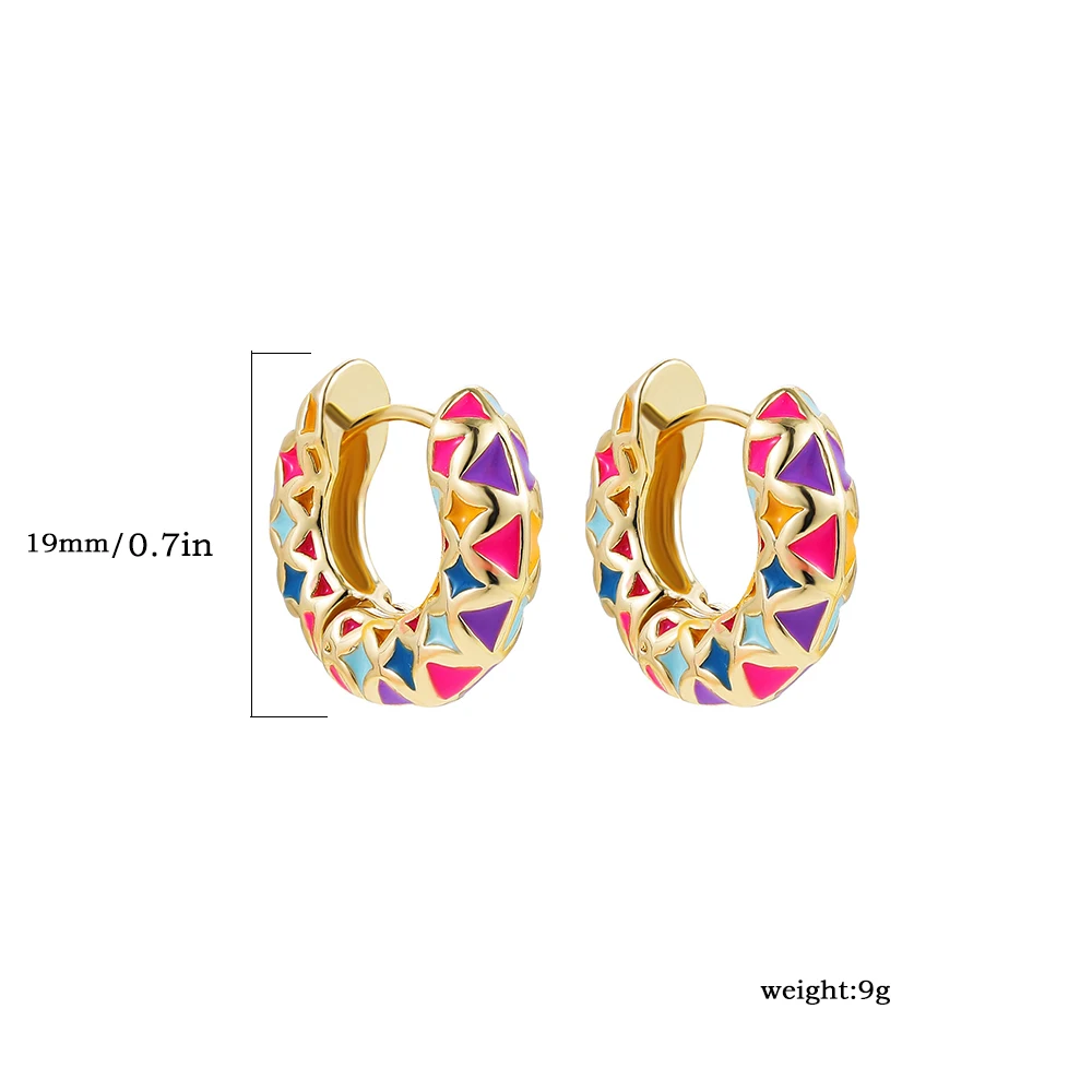 Geometric Multicolor Enamel Round Circle Hoop Earrings for Women Korean Ear Buckle Huggies Female Jewelry Gifts