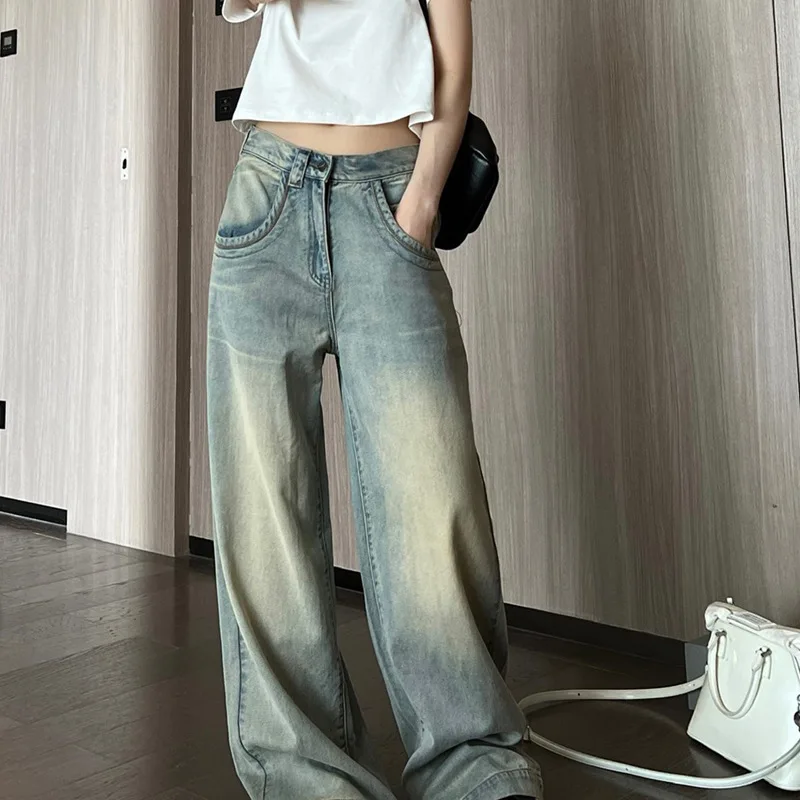 

American Vintage Blue Jeans Women Fashion Streetware Trend Loose Cargo Denim Trousers High Waist Oversized Baggy Wide Leg Pants