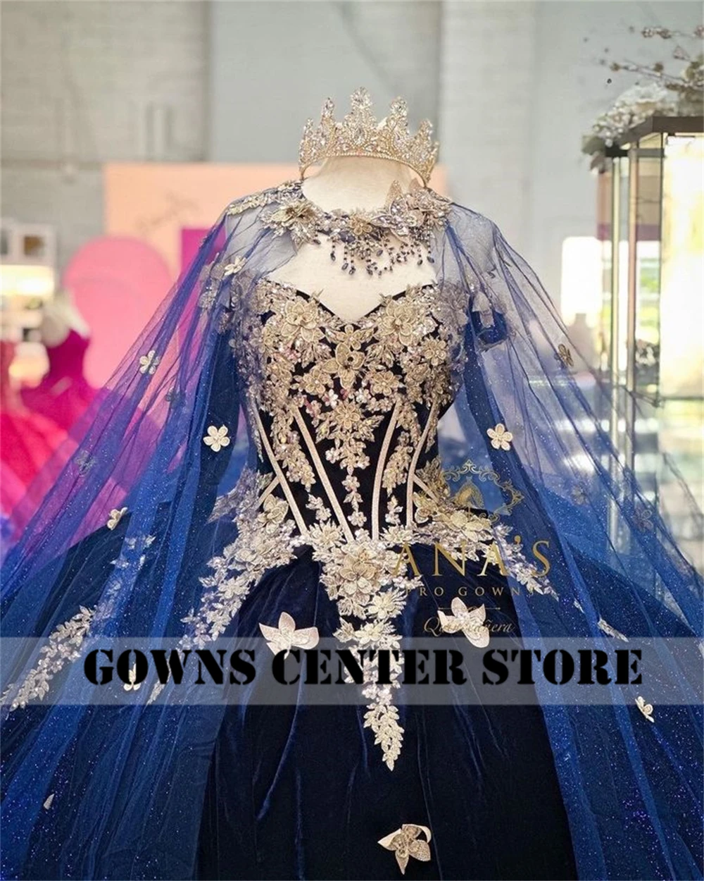 Tulle Cape 15 Year Old Velvet Navy Quinceanera Dress 2024 Gloves Gold Lace Appliques Sweet 16 Dress Party Gown Lace Up vstidos