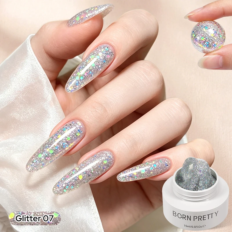 BORN PRETTY Glitter Pink Hard Jelly Nail Extension Gel, Milky White Clear Soak-Off UV Gel, 30ml