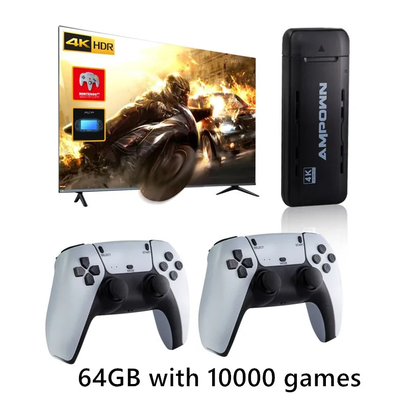 Портативная беспроводная консоль Ampown U9 2,4G, Игровая приставка 128 ГБ 20000 PS1 N64 PSP, ретро-консоли для видеоигр, ТВ, Игровая приставка, Игровая приставка, подарки