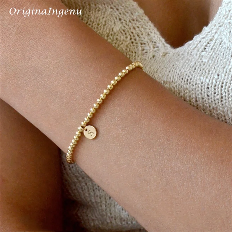 Bracciale fatto a mano con perline in oro Bracciale elastico riempo in oro 14 carati Gioielli con lettere personalizzate Braccialetti Boho Gioielli vintage Boho da donna  36