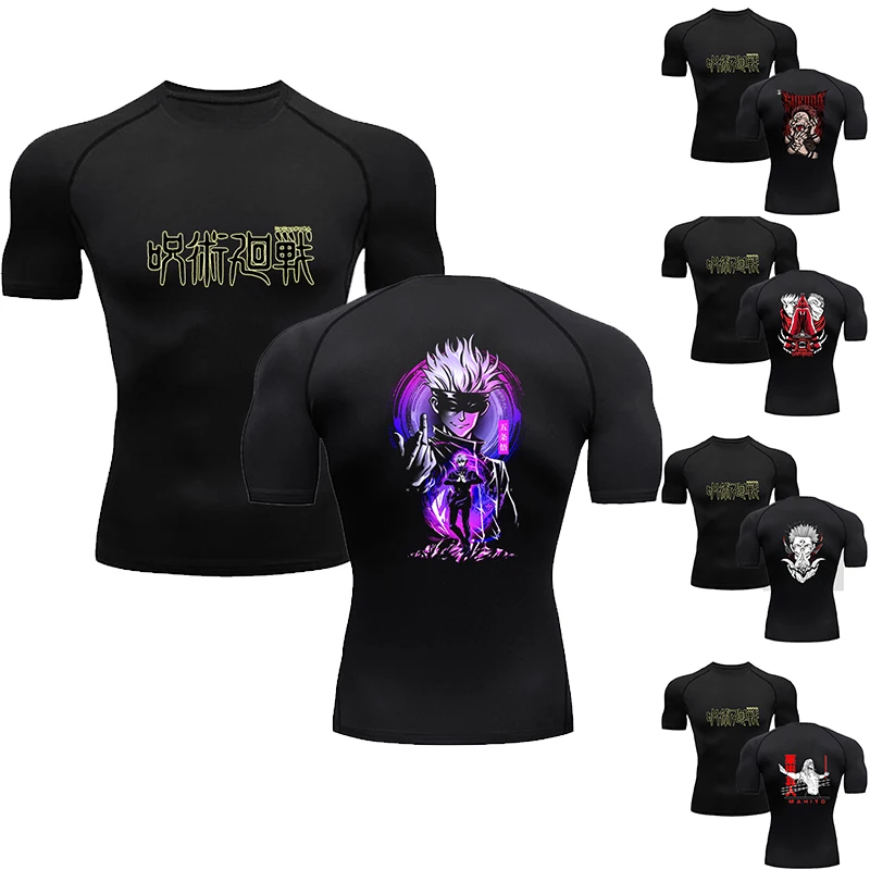 

Футболка мужская для фитнеса и тренировок, Облегающая рубашка в стиле аниме для спортзала, Быстросохнущий Спортивный Топ, летняя