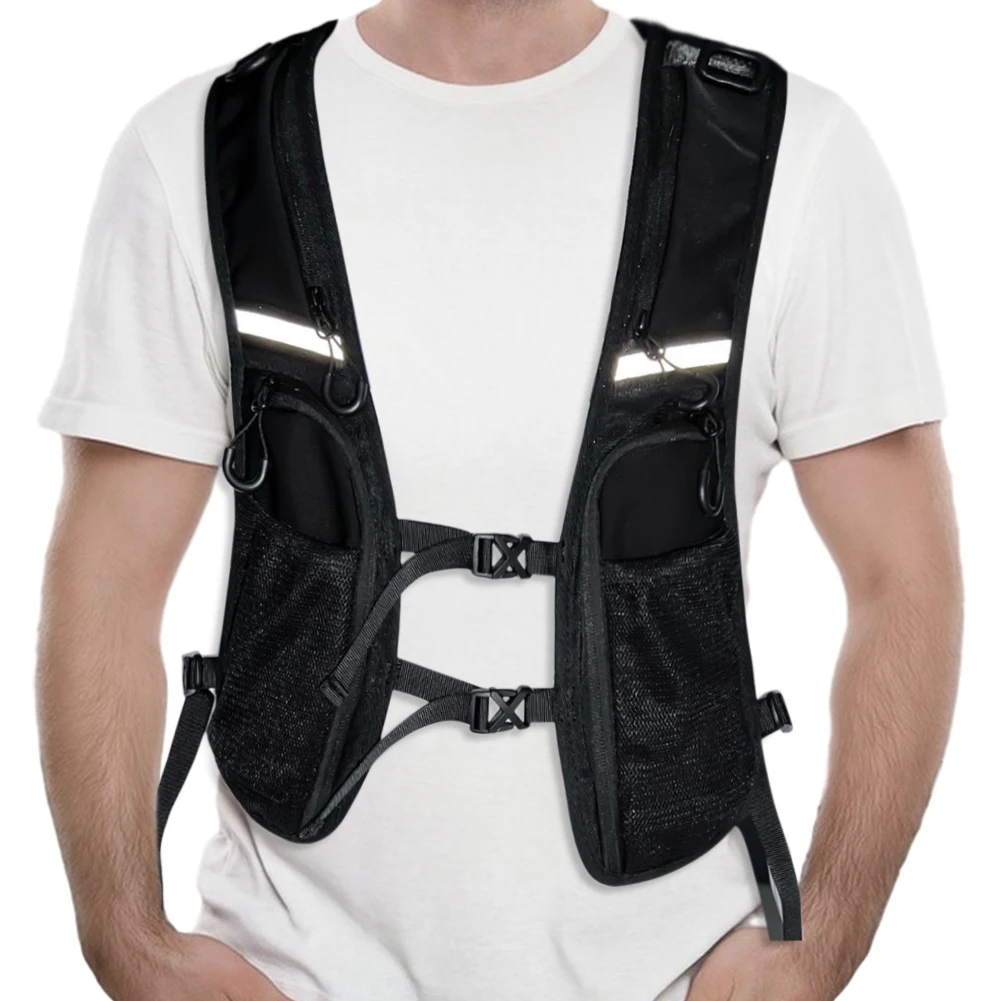 Functional Tactical Vest Reflective Storage Phone Bag with Pocket & Extra Storage Chest Bag Backpack Vest for Cycling Running 3