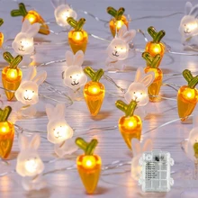 

LED Bunny Carrot Light String Easter Decoration Waterproof Battery Box Cute Cartoon Lanterns New Year Holiday Party Decoration