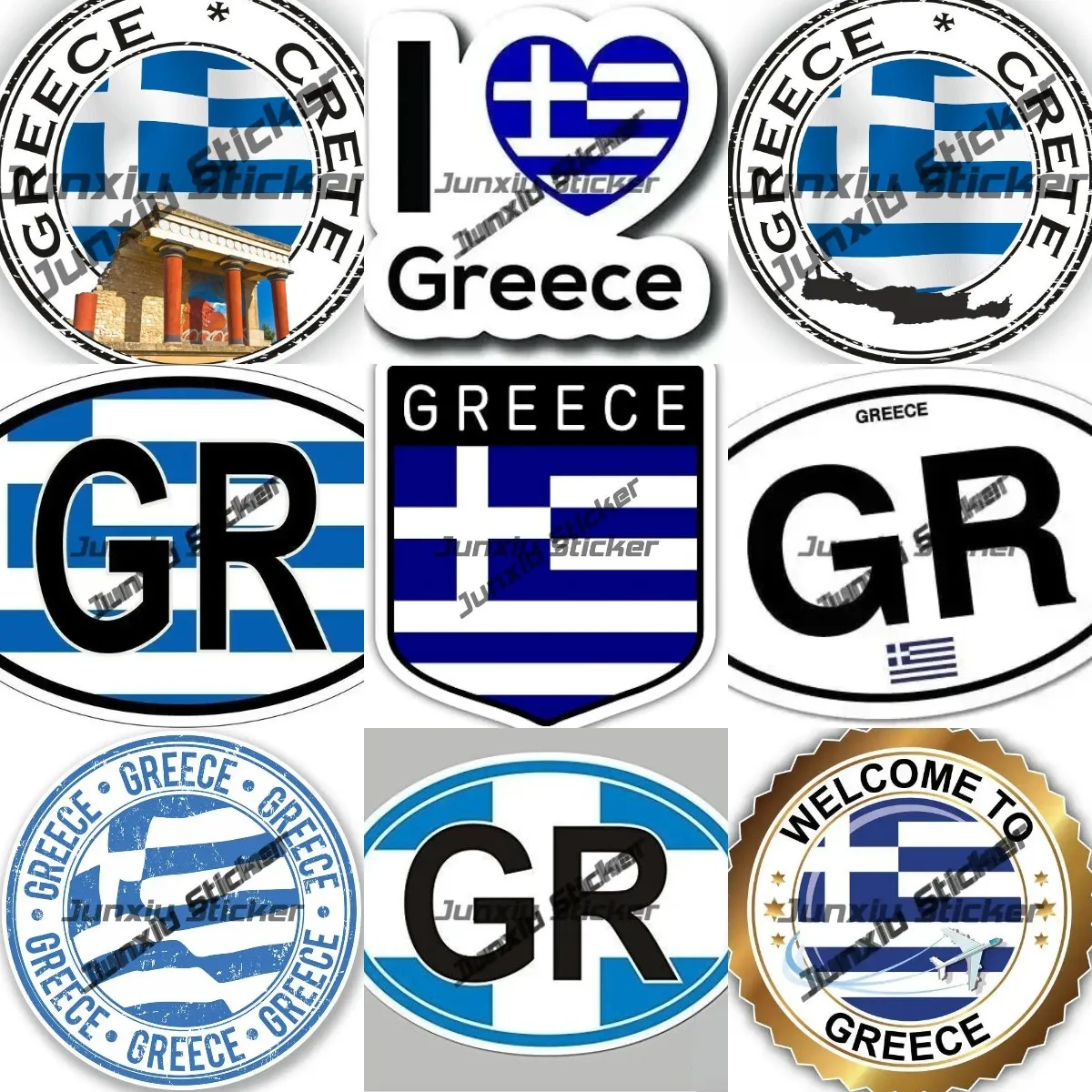 Greek Flag Shield Vinyl Sticker – Round Decal with Athens and Crete Island Seal Design