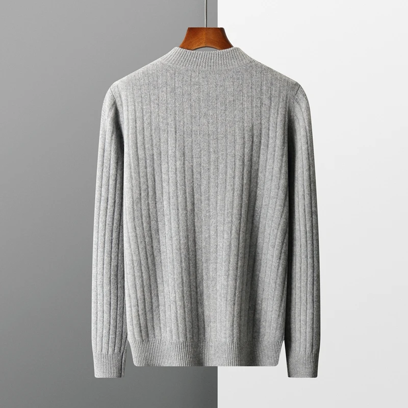 autumn and winter New merino wool cardigan men's semi-high-necked diamond-shaped thick jacquard knitted jacket