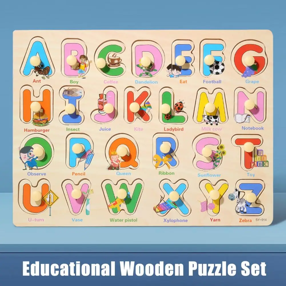 Wooden Puzzle Kids Shape Puzzle Educational Wooden Peg Puzzle Board for Toddlers Sea Numbers Alphabet Fruits Dinosaurs Shapes 5