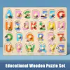 Wooden Puzzle Kids Shape Puzzle Educational Wooden Peg Puzzle Board for Toddlers Sea Numbers Alphabet Fruits Dinosaurs Shapes 5