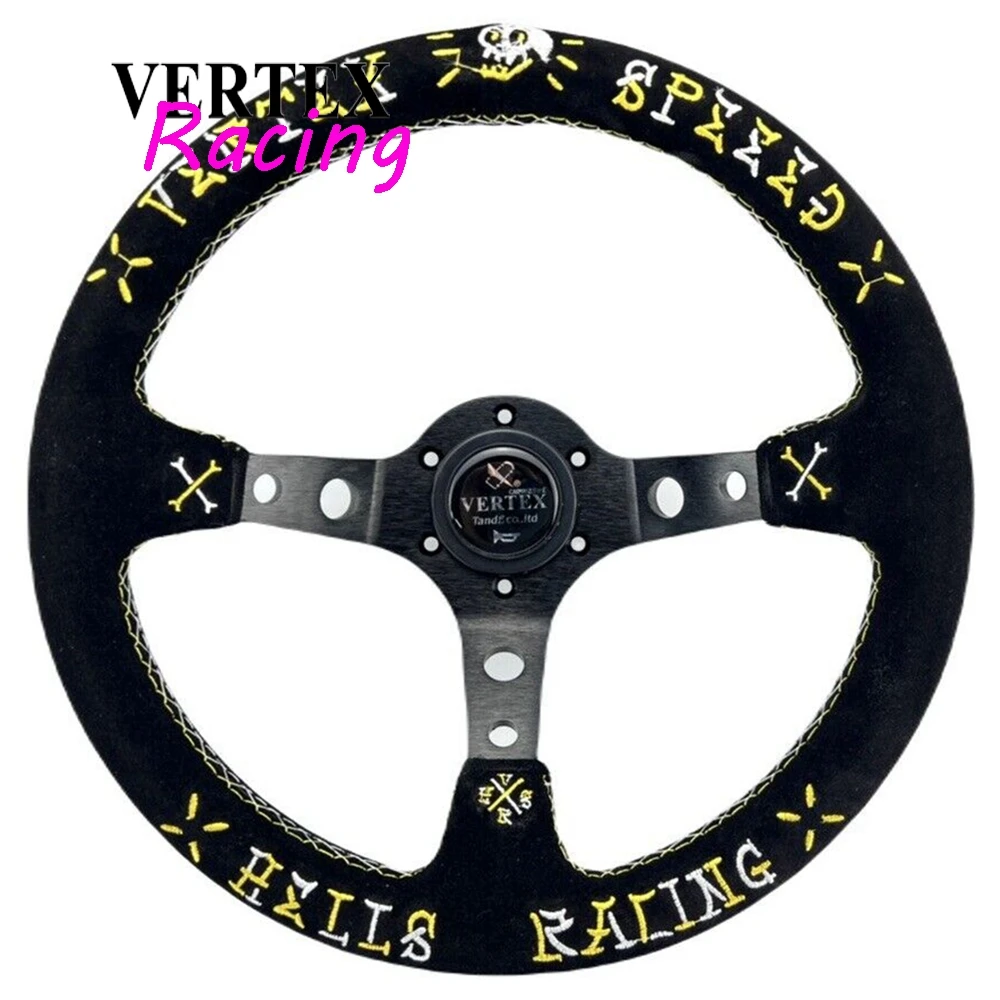 

330MM Universal Speed Racing Vertex Steering Wheel JDM Deep Corn Sport Suede Leather Speed VERTEX Steering Wheel For Toyota VW