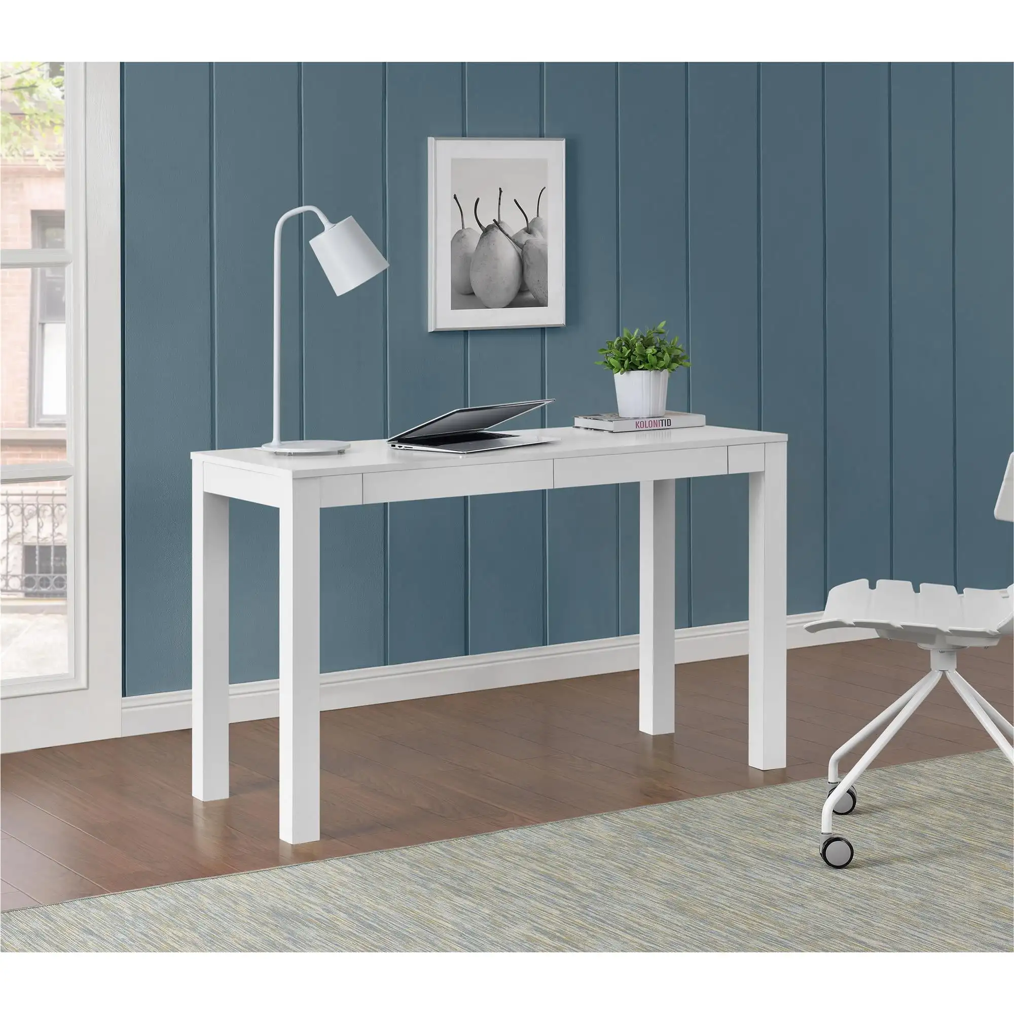 

Ameriwood Home Large Parsons Computer Desk with 2 Drawers, White