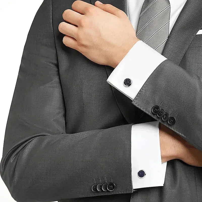 PJS Luxury MB Classic Design Cuff Link with Six Star Branding Round Copper Stamping And Mirror Surface Cufflinks Button Box Set