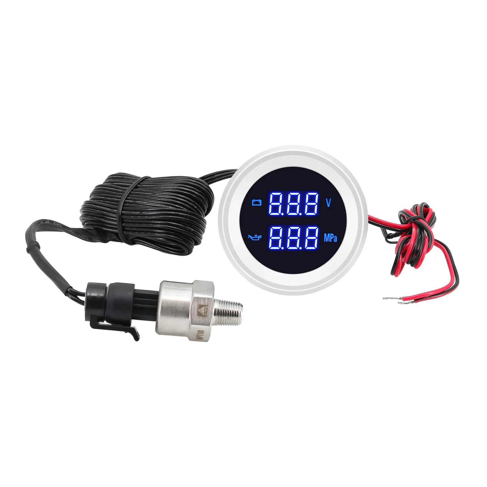 52MM 수온 전압 오일 압력 연료 레벨 게이지(센서 포함) 블루 LED 디지털 2 in 1 계기판(레이싱카, 보트용) 12V/24V