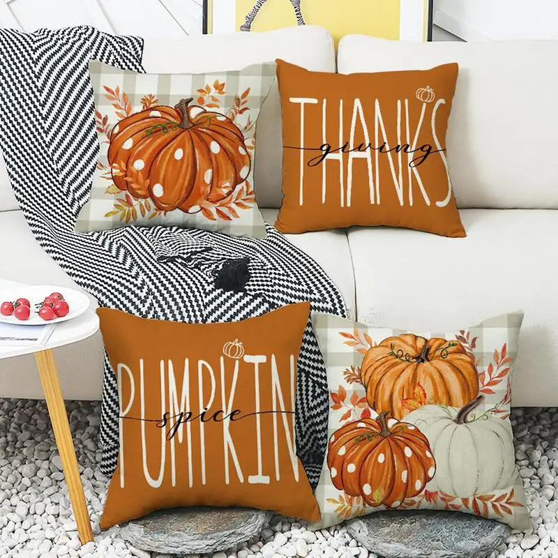 Fall Pumpkin Cushion Cover 18x18 Inches Pillowcase Farmhouse Decor  Thanksgiving Throw Pillow Cover cojines decorativos para sofá - AliExpress