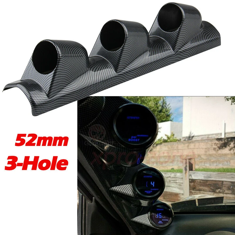 Carbon Fiber Style Car A-Pillar Gauge Meter Pod Triple Gauge 3-Holder Universal For Left Hand Driver 2" 52mm car meters holder