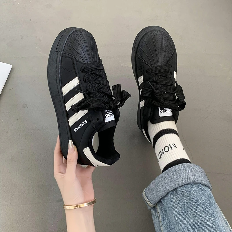 Women's 2025casual thick-soled shoes fashion new style breathable walking round-toe flat shoes women's vulcanized shoes footwear 4