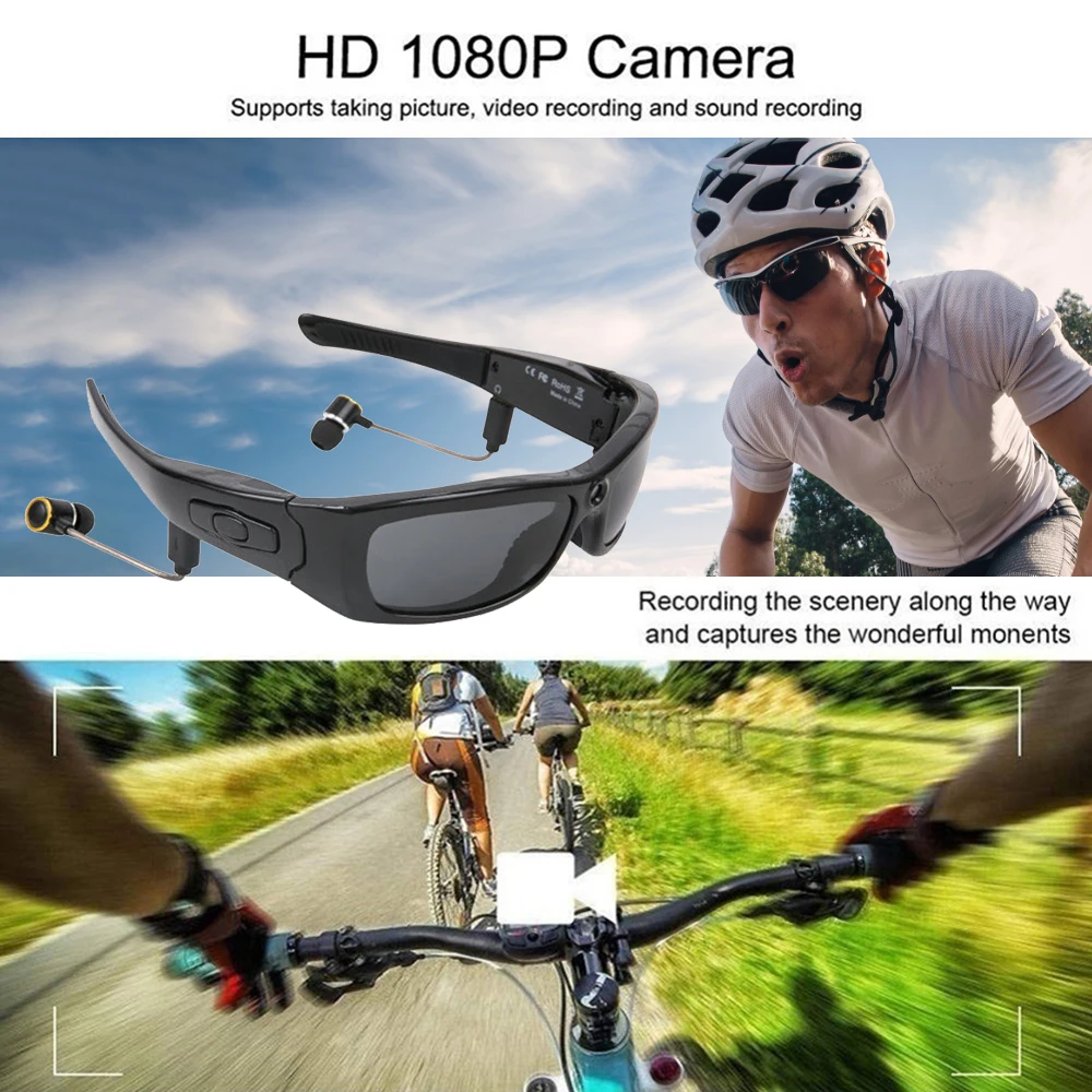 HD 1080pワイヤレスミニサングラス,カメラ,Bluetoothヘッド