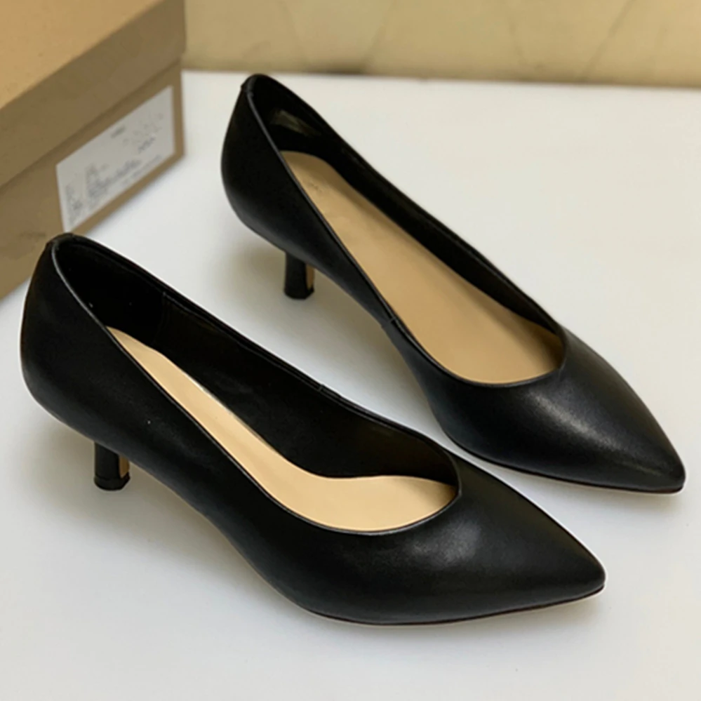 

Jenny&Dave 2024 New Ladies High Heels Women Shoes French Office Ladies Elegant Simple Leather Comfortable Slip-On Loafers