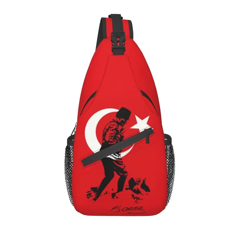 

Fashion Turkey Mustafa Kemal Ataturk Crossbody Sling Backpack Men Turkish Flag Shoulder Chest Bags for Hiking