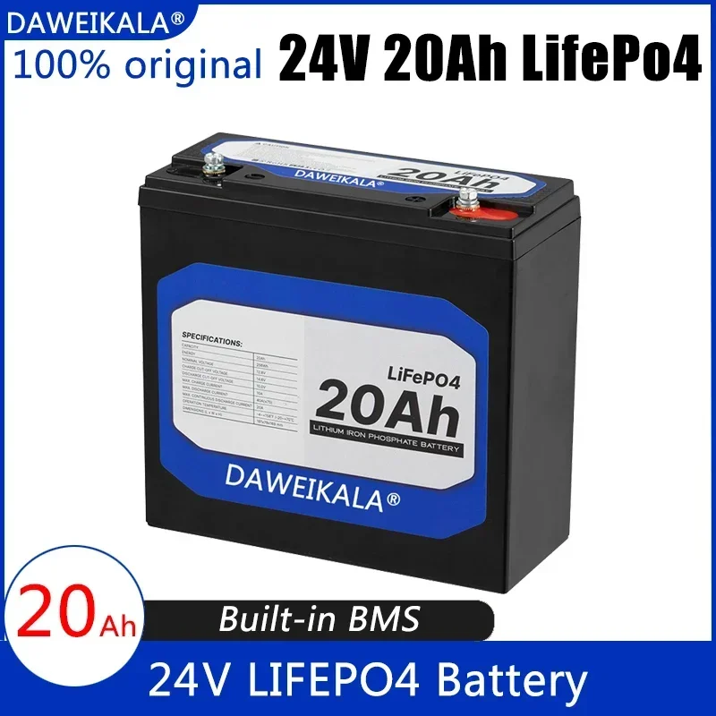 

Литий-железо-фосфатная батарея 24 В LiFePO4 20 Ач Встроенная батарея BMS LiFePO4 для солнечной энергетической системы RV, двигатель для троллинга дома