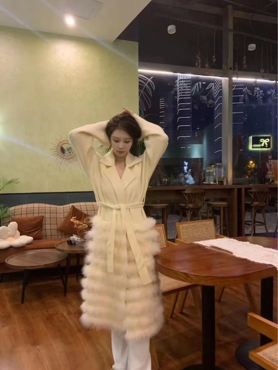 

Новинка 2023 натуральный мех, Женское пальто из натуральной шерсти на осень и зиму, роскошное вязаное пальто ручной работы из 100% натурального Лисьего меха