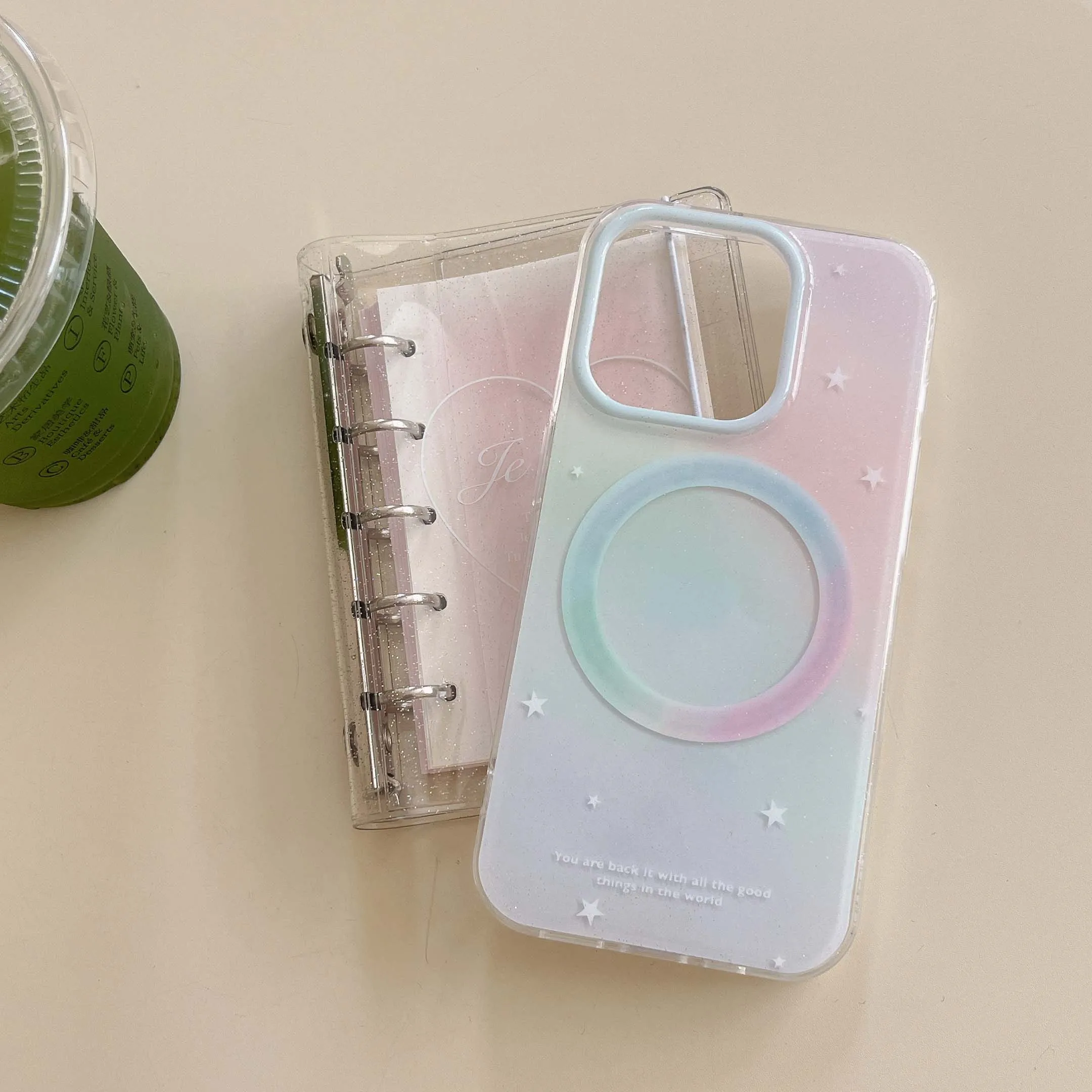 Gradient Shell Magnetic Stand Holder with Cartoon Strawberry Design - Cute Flower and Star Phone Case